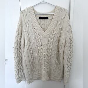 Zara Pearl Knit V Neck Sweater
